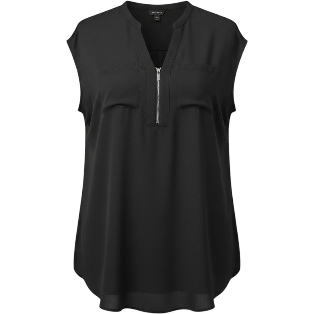Torrid Madison Black Georgette Zip Front Sleeveless Blouse Top Size 0 L XL